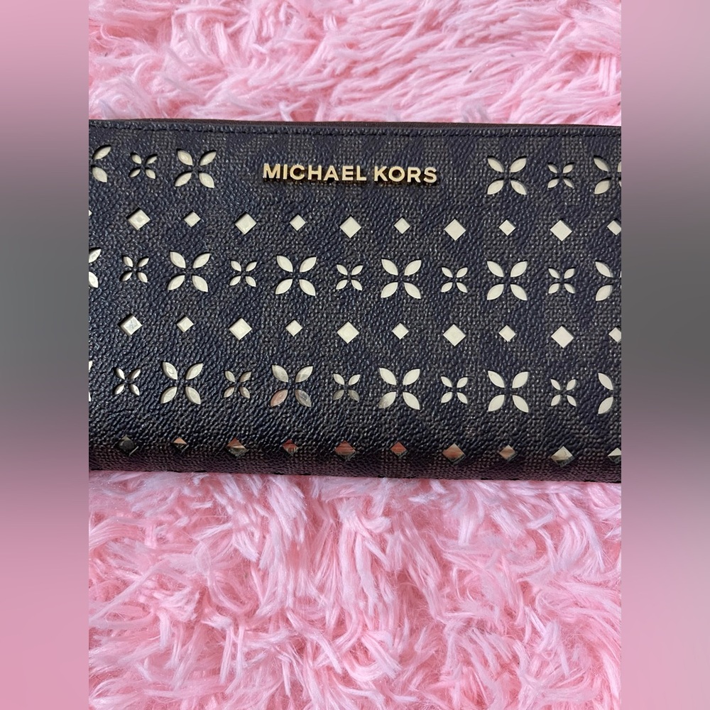 Michael Kors Jet Set Travel Continental Wallet Brown And Gold - Picture 2 of 7